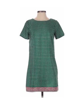 J. Crew Green Short-Sleeve Shift Dress with Pink Border